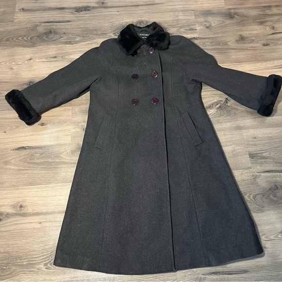 Donny Brook Womens Trench Coat Sz 14P Gray 100% Wool Lined Faux Fur Pocket - Picture 2 of 15